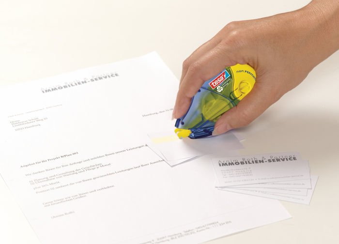 Tesa Rodillo Adhesivo No Permanente Ecologo, Cartucho De Recarga Amarillo, 14 Metros