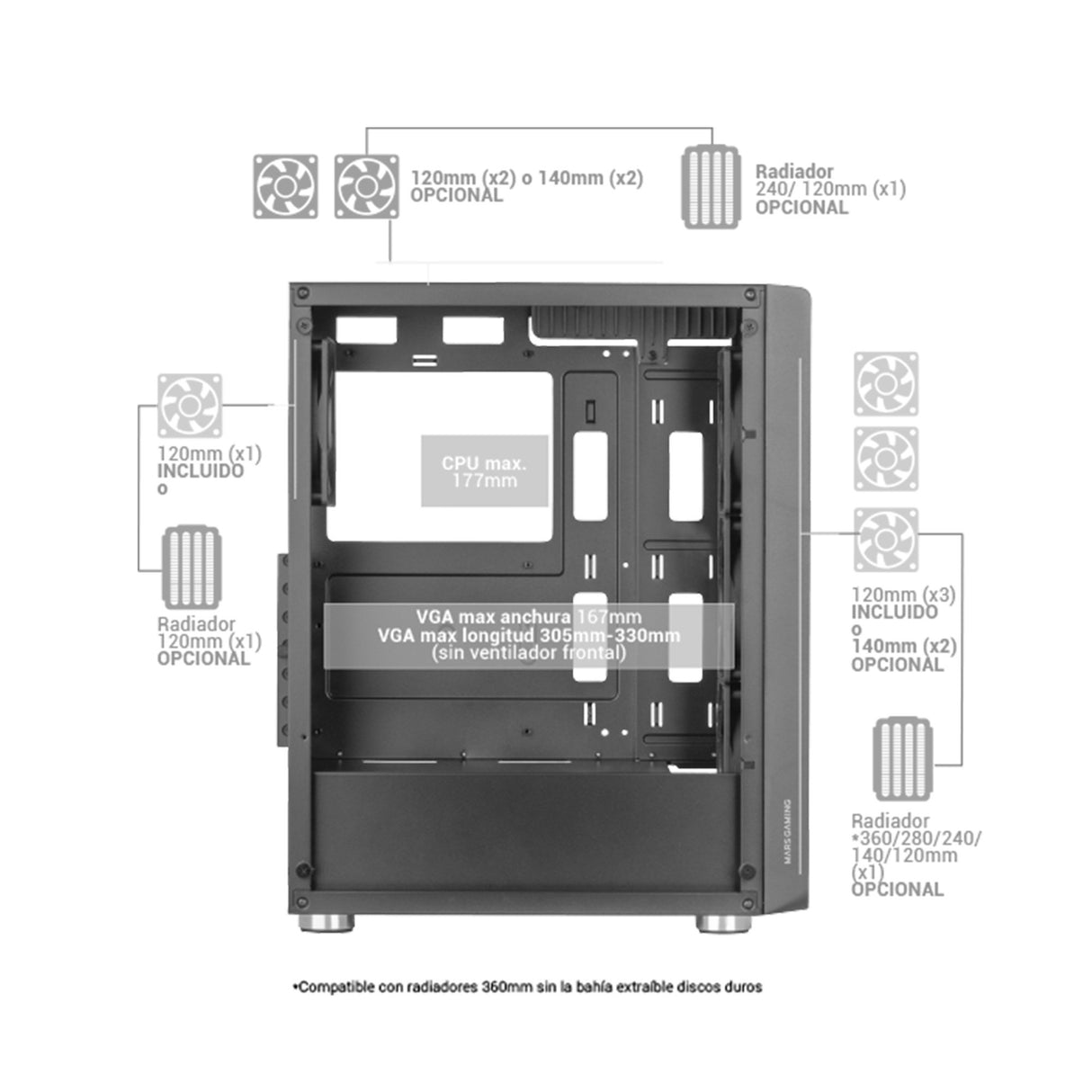 EAN 8435693103271 - Mars Gaming MCF carcasa de ordenador Midi Tower imagen 5