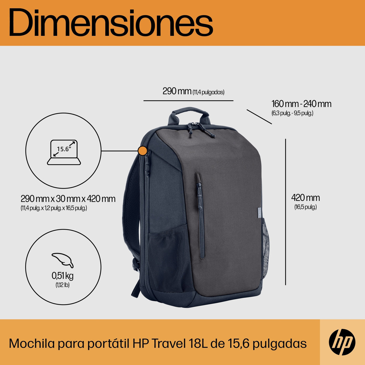 Mochila Hp Travel Para Portátiles Hasta 15.6' Gris