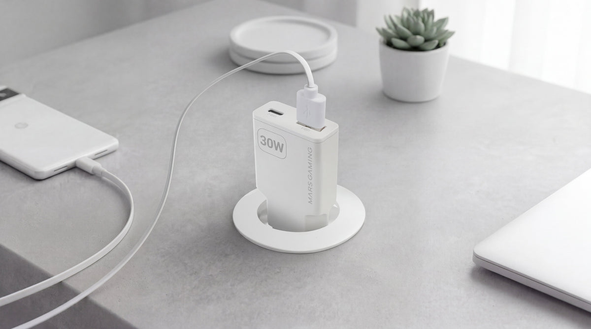 Cargador Usb Gan Mars Gaming Md-Gan30w 30w 1xusb-C 1xusb-A Pd Color Blanco