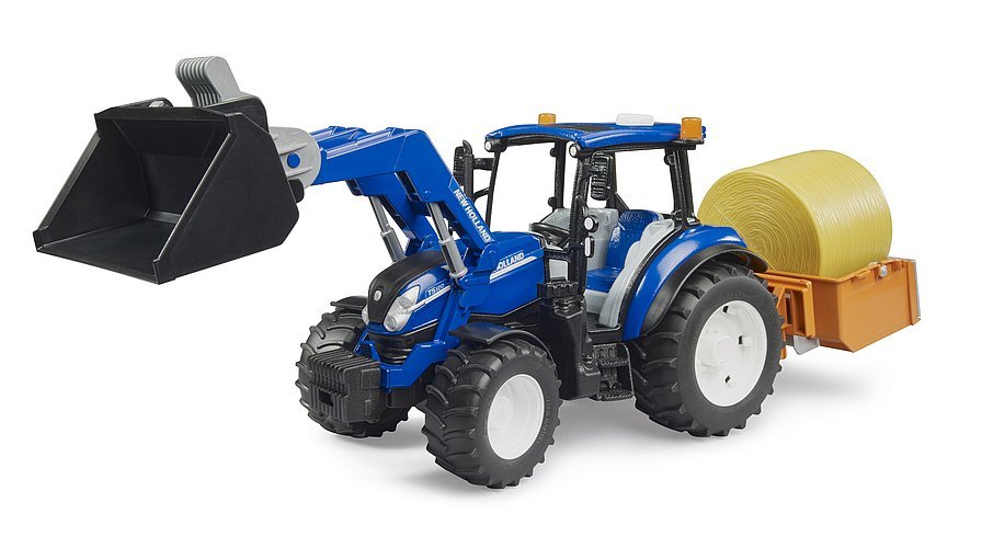 Bruder Bruder New Holland T5.120 Mit Frontlader, Ladekasten, Gabeln Und Rundballen 02187
