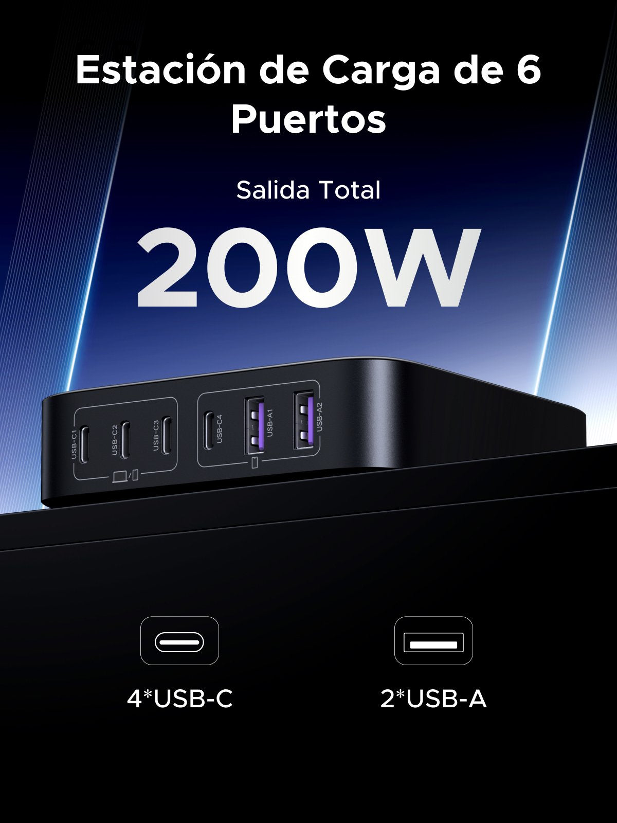 Ugreen 2usb-A+4usb-C 200w Desktop Fast Charger