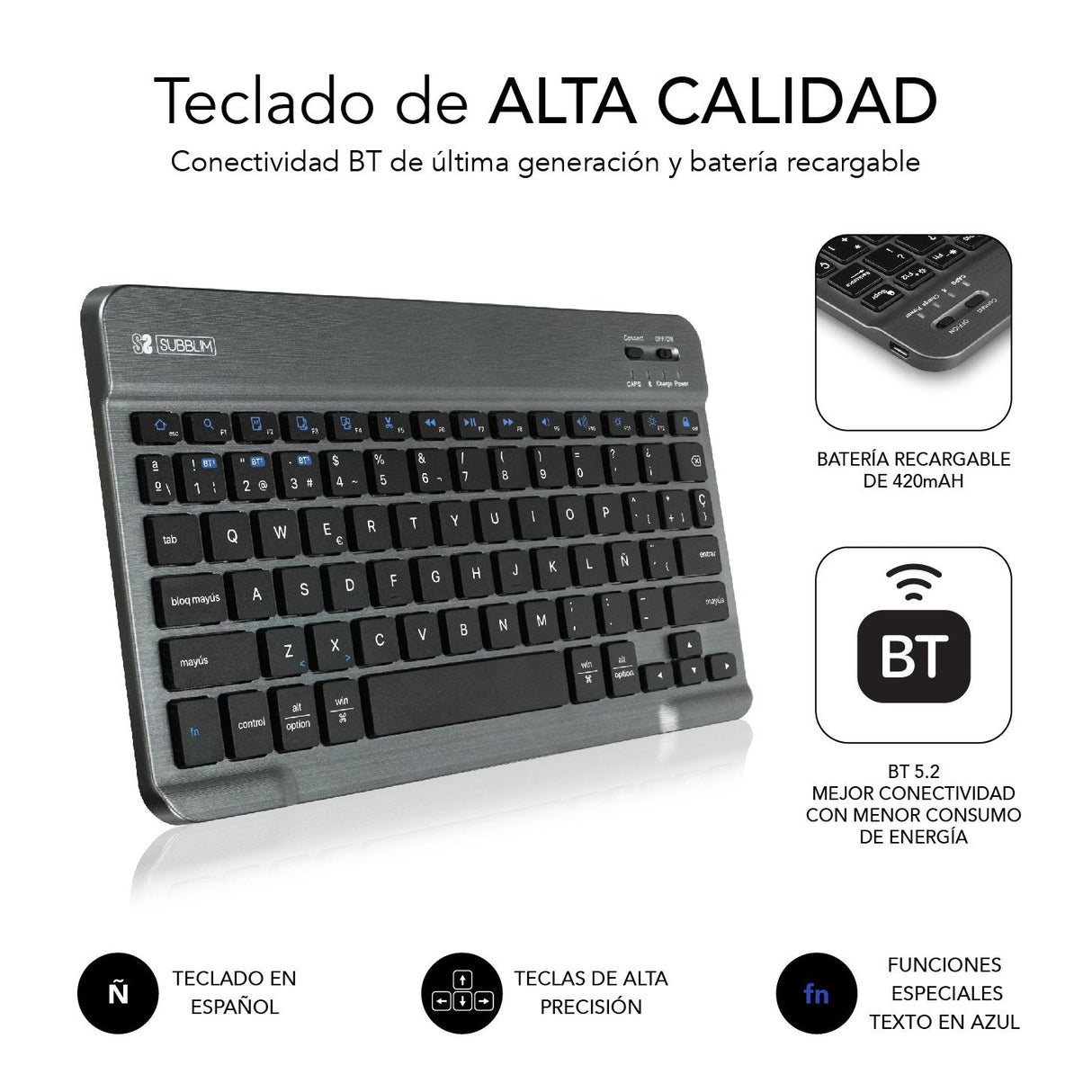 Funda Tablet Subblim Keytab Pro + Teclado Bluetooth Para Samsung Tab A8 10.5" X200/205 Black