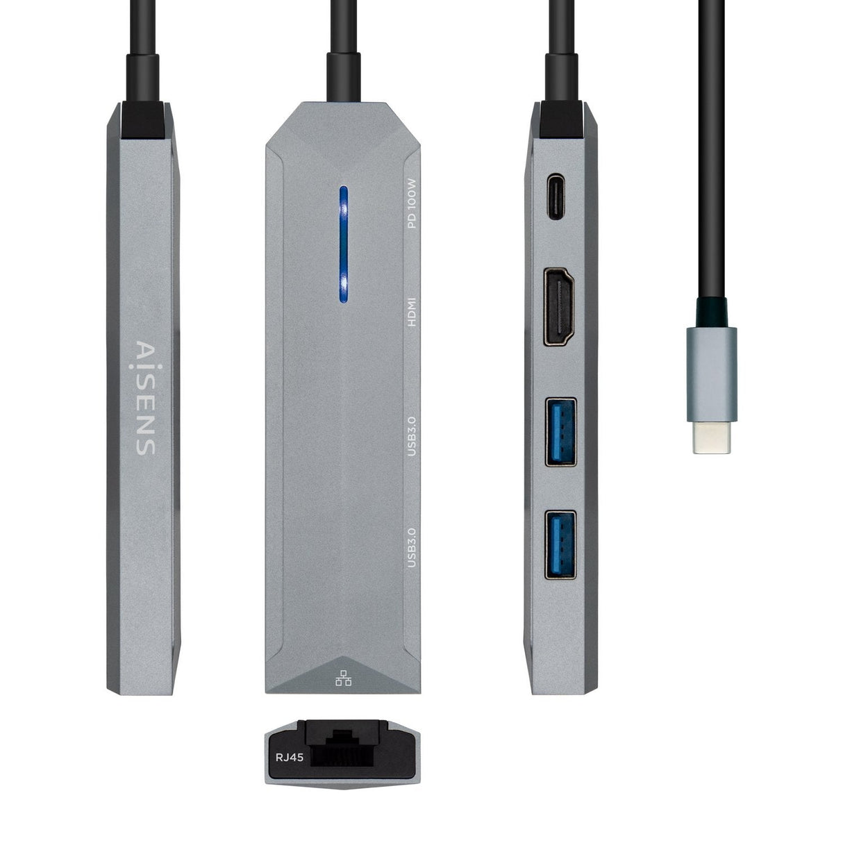 EAN 8436574707595 - AISENS ASUC-5P003-GR base para portátil y replicador de puertos Alámbrico USB 3.2 Gen 1 (3.1 Gen 1) Type- imagen 1