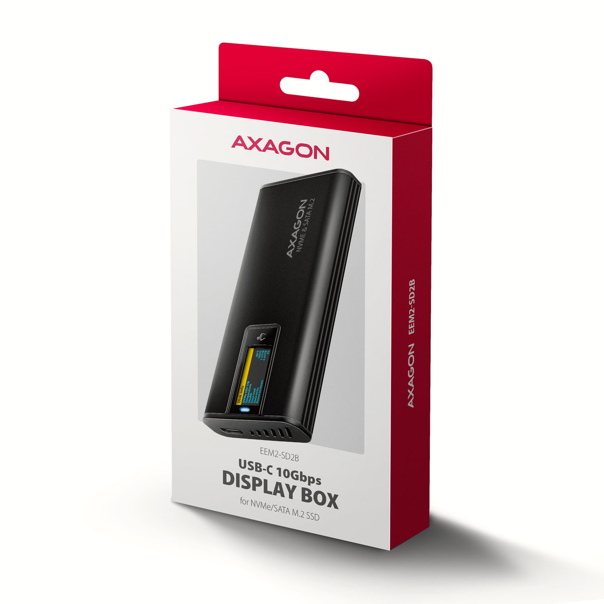 Eem2-Sd2b Obudowa Zewnetrzna Aluminiowa Bezsrubowa Usb-A/C 3.2 Gen2 M.2 Nvme/Sata Wyswietlacz Led, Czarny