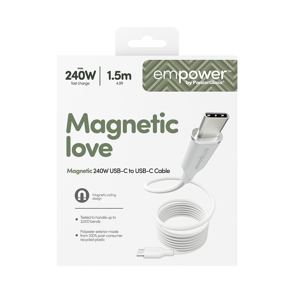 EAN 5715685027703 - PanzerGlass empower™ by ® Magnetic 240W USB-C to USB-C Cable | USB 2.0 | 1.5M | Silver White cable USB Bl imagen 3