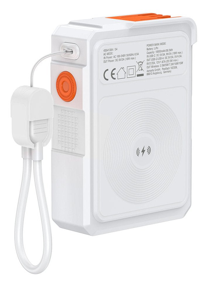 4smarts 541384 Batería Externa Polímero De Litio 10000 Mah Cargador Inalámbrico Naranja, Blanco