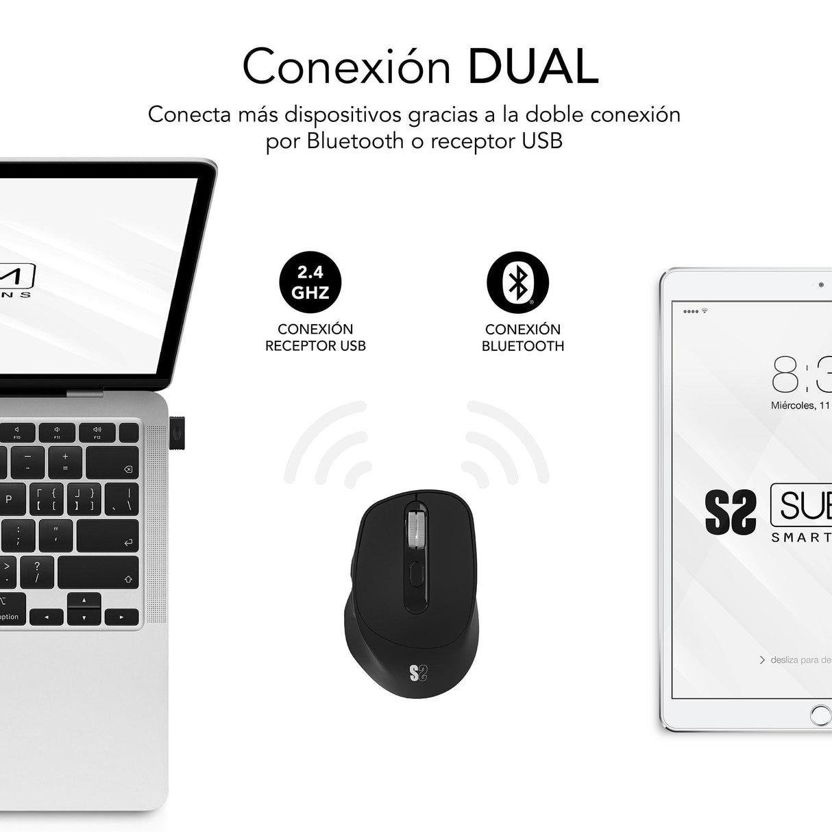 EAN 8436586743017 - SUBBLIM RATON OPTICO DUAL COMFORT ERGO DUAL BATERIA NEGRO ratón Universal mano derecha Bluetooth + USB Ty imagen 2