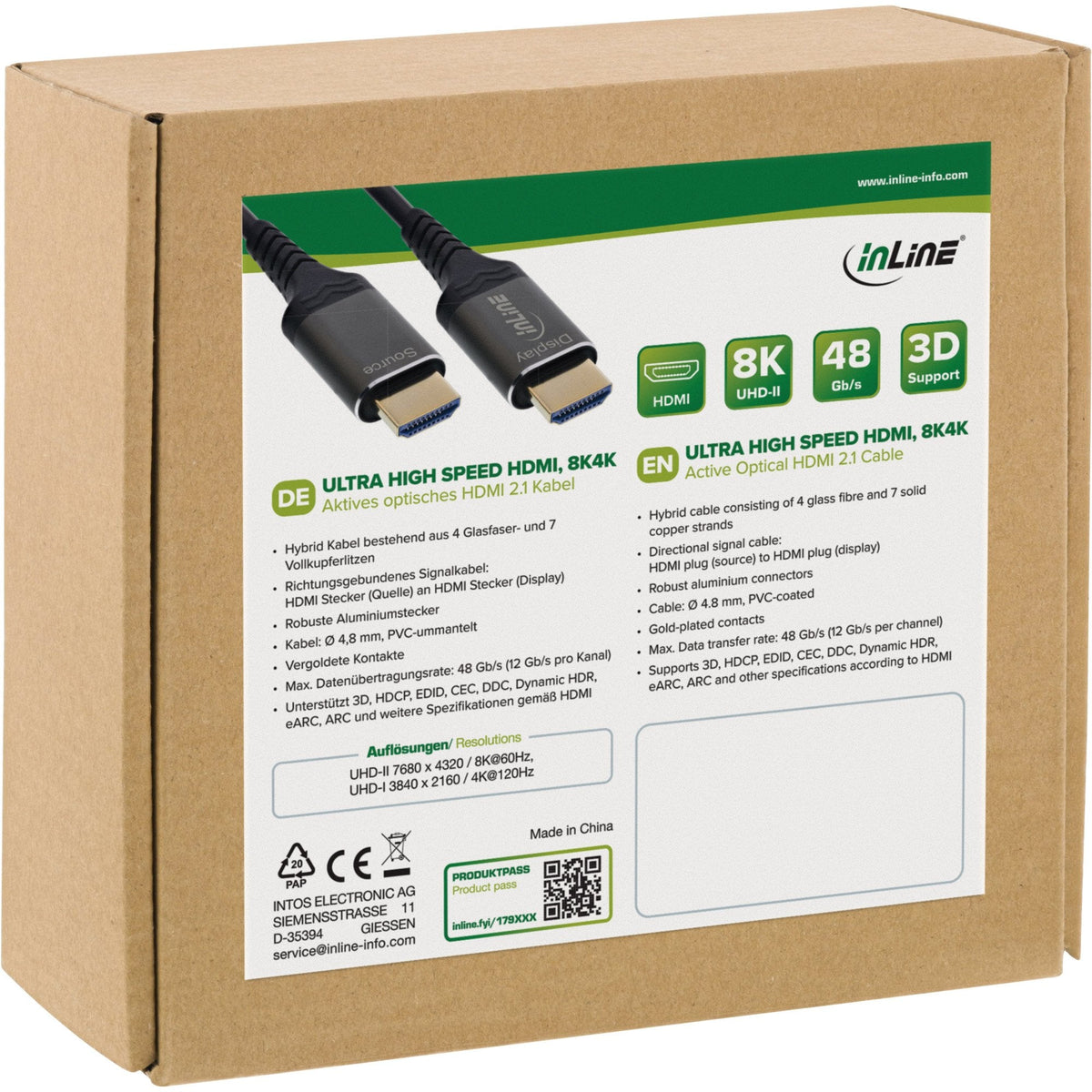 Cable Hdmi A-A 40 Metros Optico Activo 8k 60hz 48gbps Inline