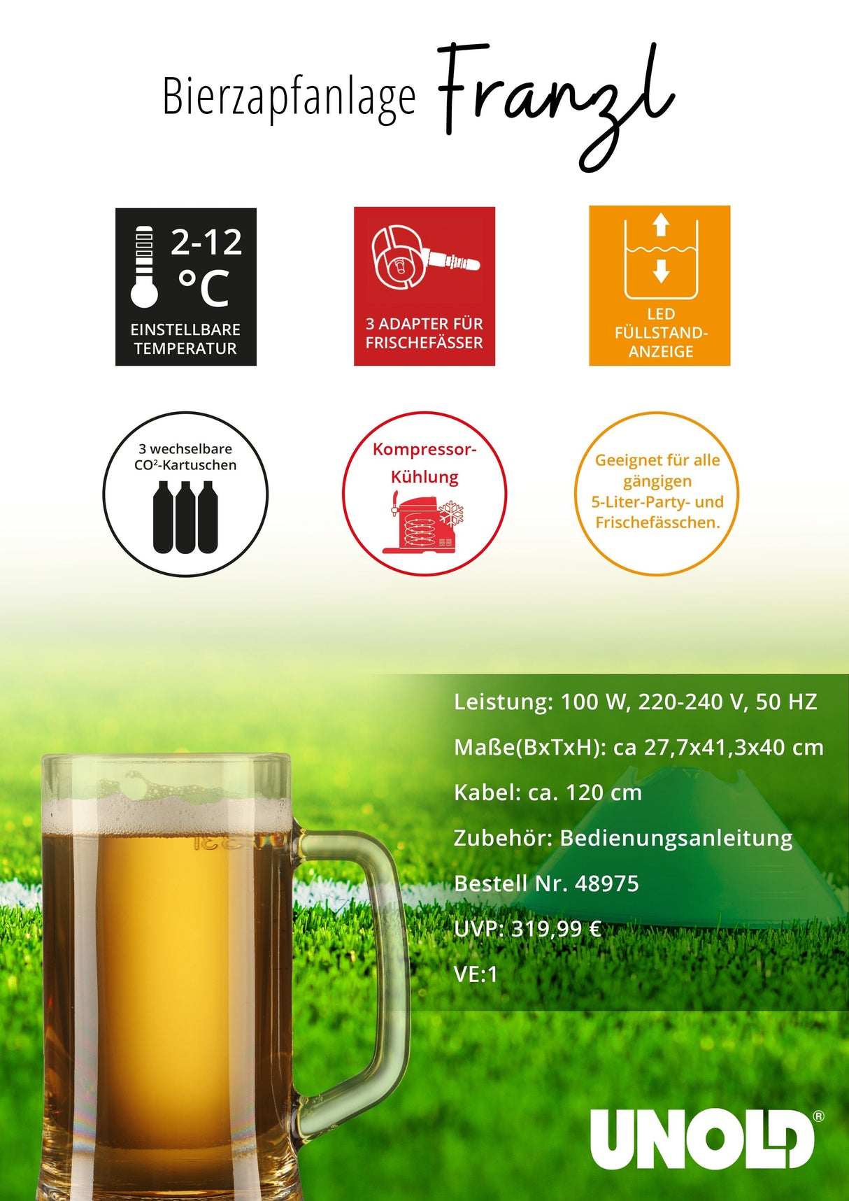 Dispensador De Cerveza Antiguo Franzl Negro, Refrigeración 2°C - 12°C 48975