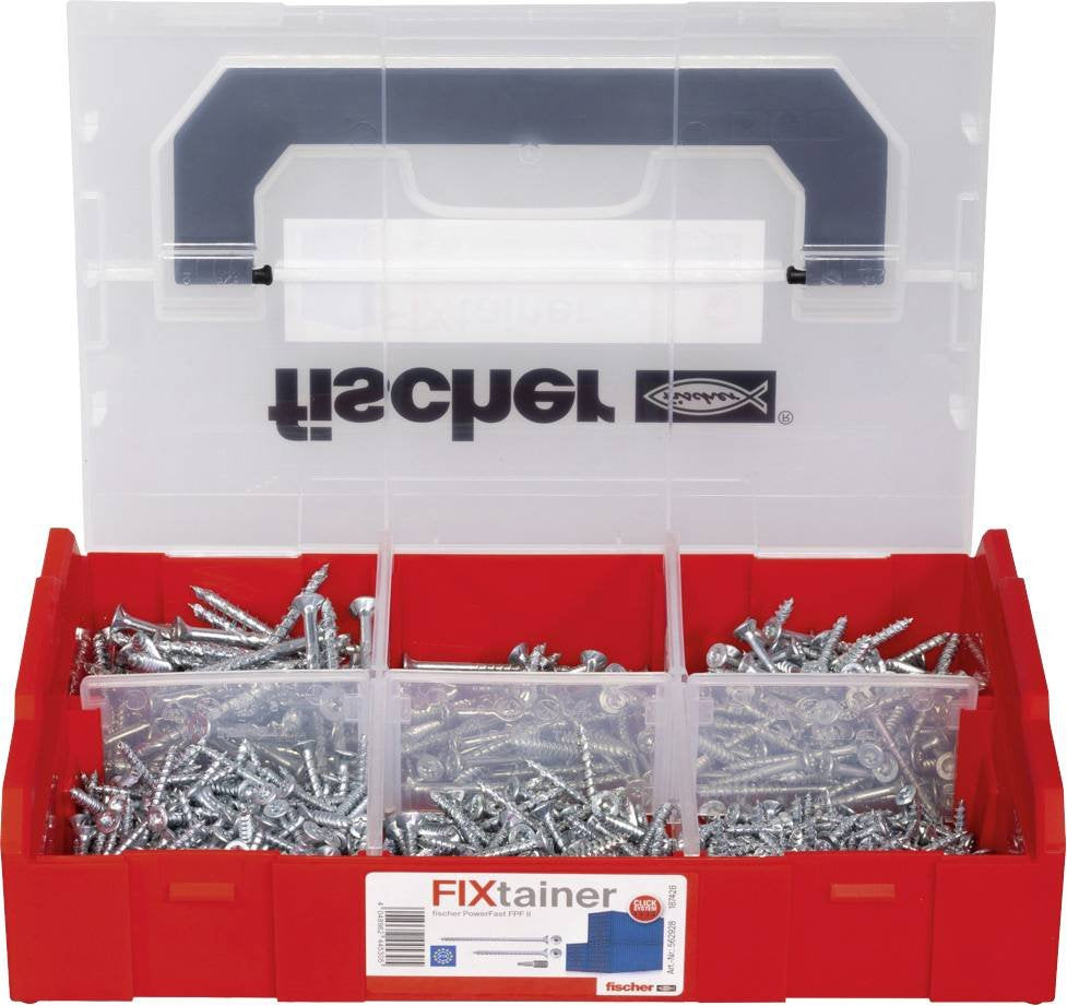 Fischer Fixtainer Powerfast Ii Cabeza Avellanada Tg/Vg Tx, Juego De Tornillos 702 Piezas, Rosca Parcial Y Total, Galvanizado 562928