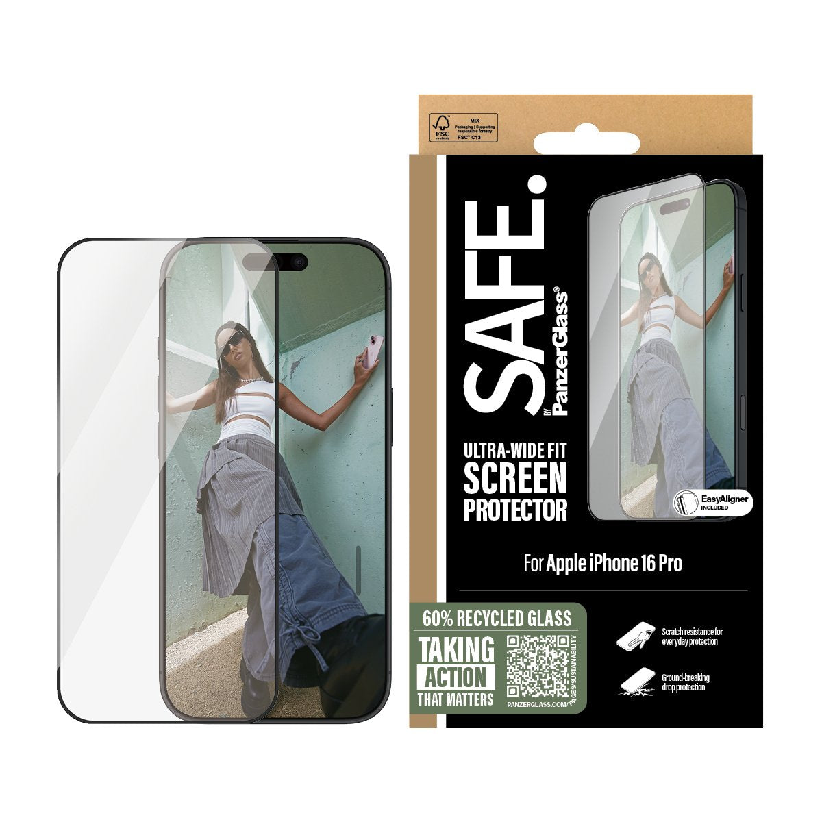 EAN 5715685010675 - PanzerGlass SAFE. by ® Screen Protection w. Black Frame iPhone 16 Pro | Ultra-Wide Fit Protector de panta imagen 2