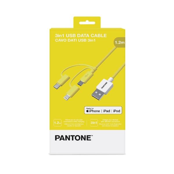 Pantone Pt-Usb003y1 Cable Usb 1,2 M Usb A Usb C.Micro Usb A/Lightning Amarillo