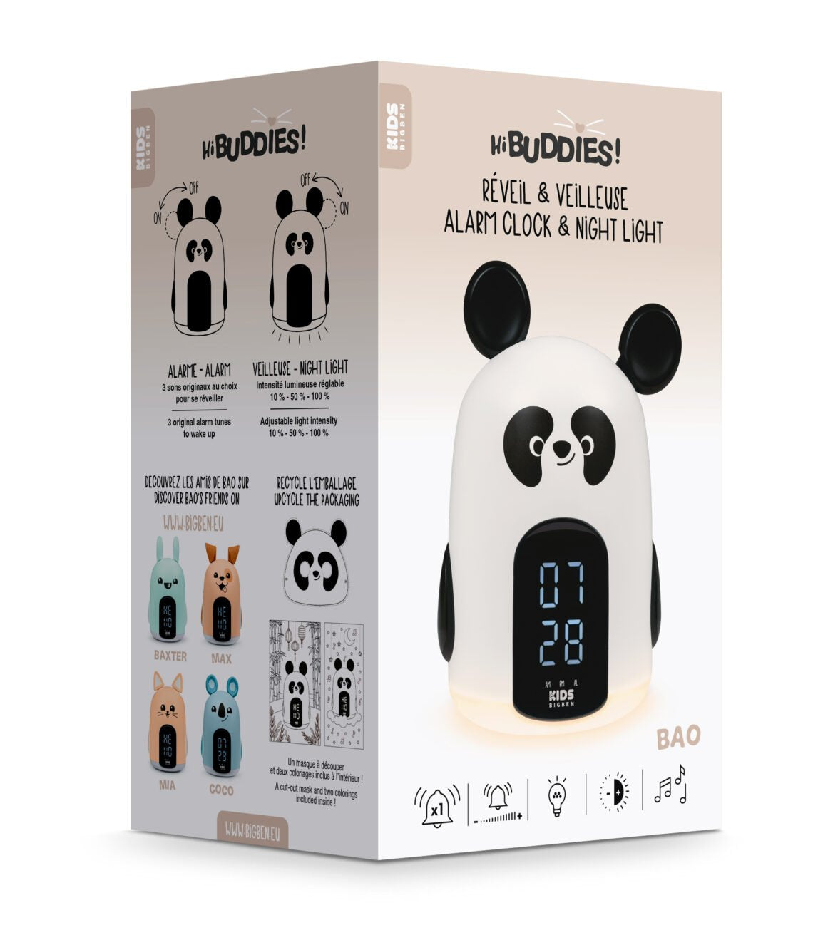 Bigben Kids Despertador Luz Nocturna Tactil - Alarma Programable - 3 Sonidos - Intensidad De Luz Ajustable - Pantalla