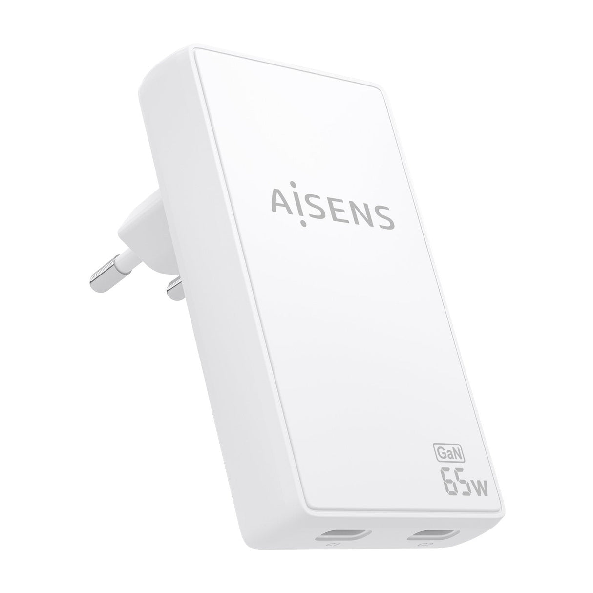 Aisens Cargador De Pared Gan Ultra Delgado 65w, 2xusb-C Pd3.0 Qc4.0, Blanco