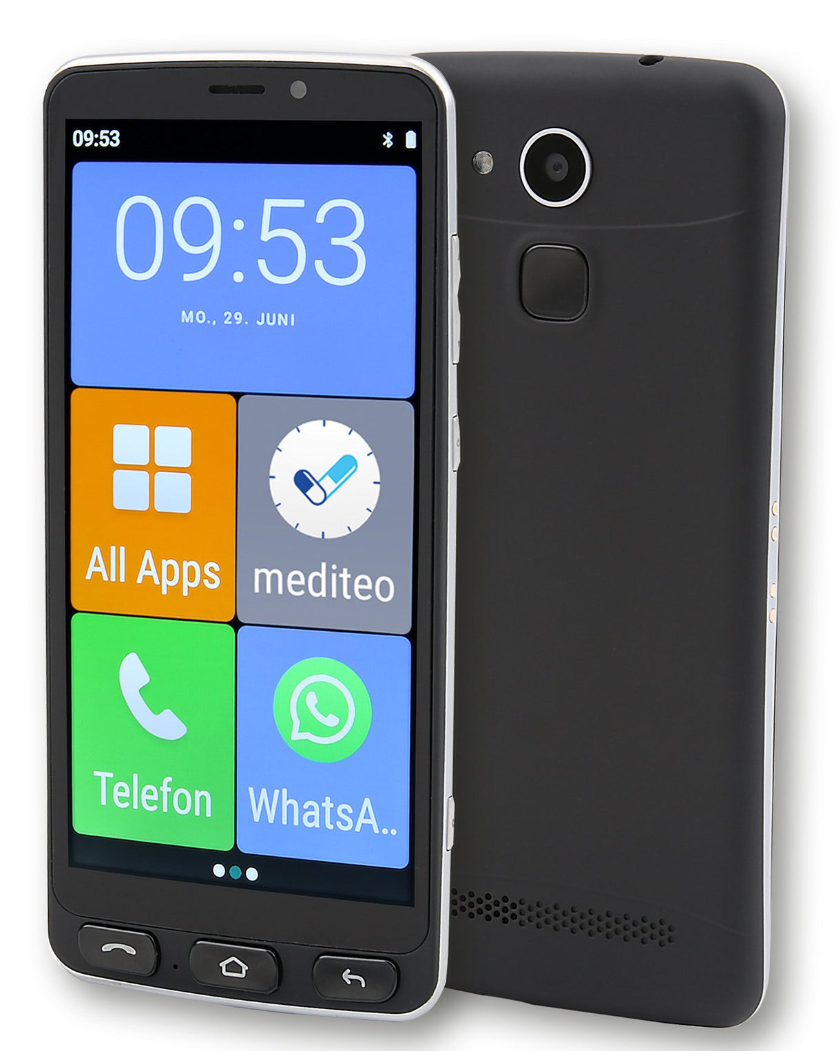 EAN 4030152022861 - Olympia Neo schwarz 14 cm (5.5") SIM doble Android 10 4G USB Tipo C 2 GB 16 GB 2400 mAh Negro, Plata imagen 1