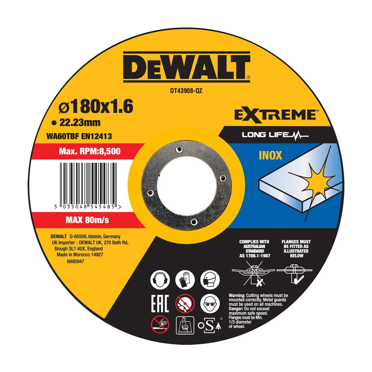 Disco De Corte Para Metal Dewalt Dt43908-Qz De 180 Mm
