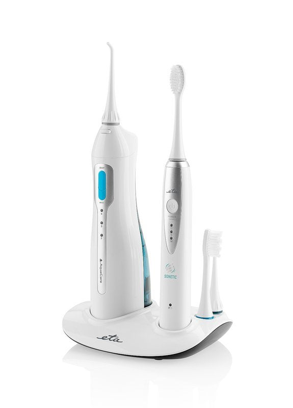 Eta Eta270790000 Centro De Cuidado Bucal Sonetic (Cepillo Dental Sonic+Irrigador Oral), 3 Modos, Batería De Larga Duración, 8 Recambios Incluidos, Blanco