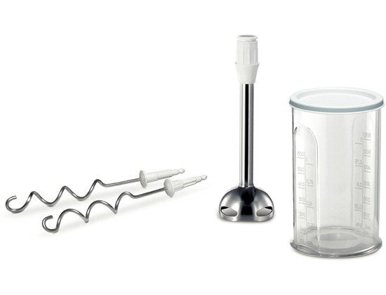 Bosch Home Batidora De Mano Ergomixx Mfq36470 Blanco/Gris, 450 Vatios, Con Pie Mezclador Y Vaso Mfq36470