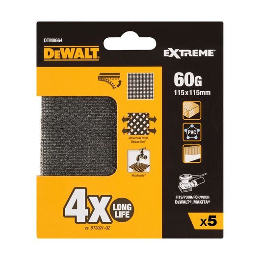 Pack 5 Lijas De Malla 1/4, 115x115mm Grano 60 Para Lijadoras Orbitales Dtm8664-Qz Dewalt