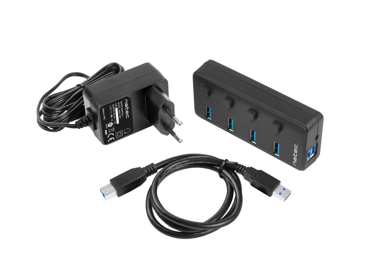 Natec Hub Usb 3.0 Mantis2, 4-Ports On/Off With Ac Adapter, Black