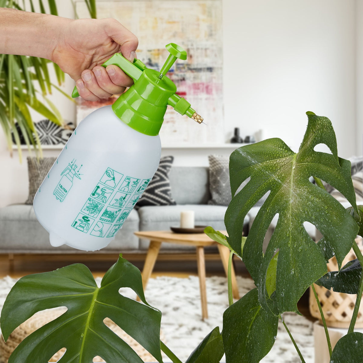 Relaxdays Pumpsprühflasche, 1,5 L Blanco, Verde