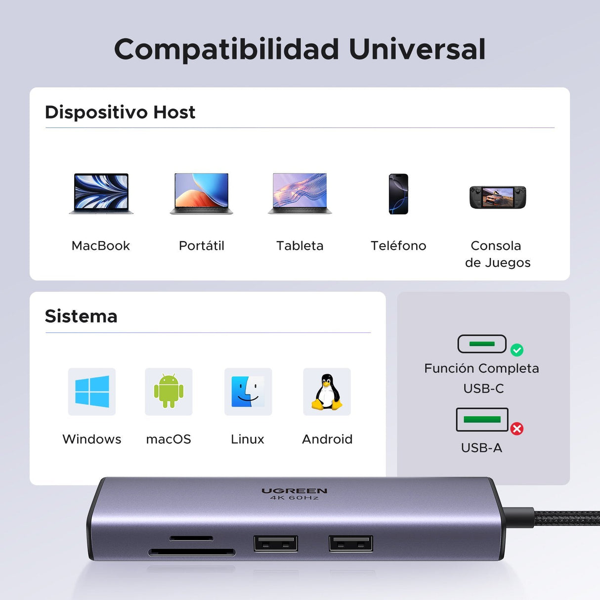 EAN 6957303865154 - Ugreen 60515 base para portátil y replicador de puertos Alámbrico USB 3.2 Gen 1 (3.1 Gen 1) Type-C Gris imagen 17