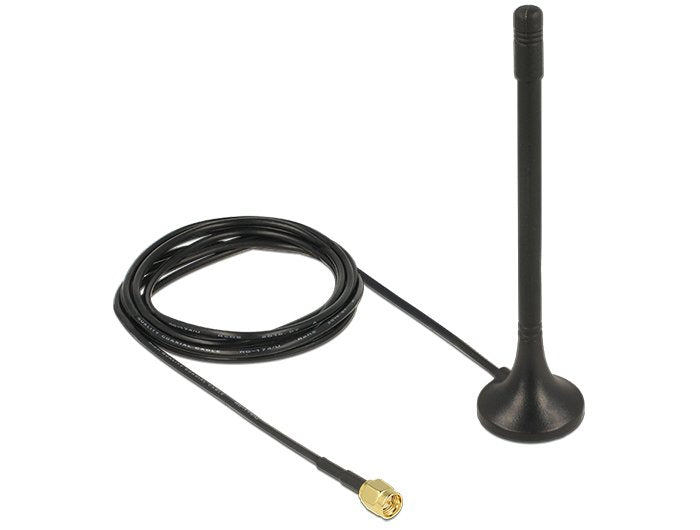 Delock Antenne Ism 433mhz Sma 2 Dbi 2m Rg-174 Starr Omnidirektional Magnetischer Standfuss Schwarz