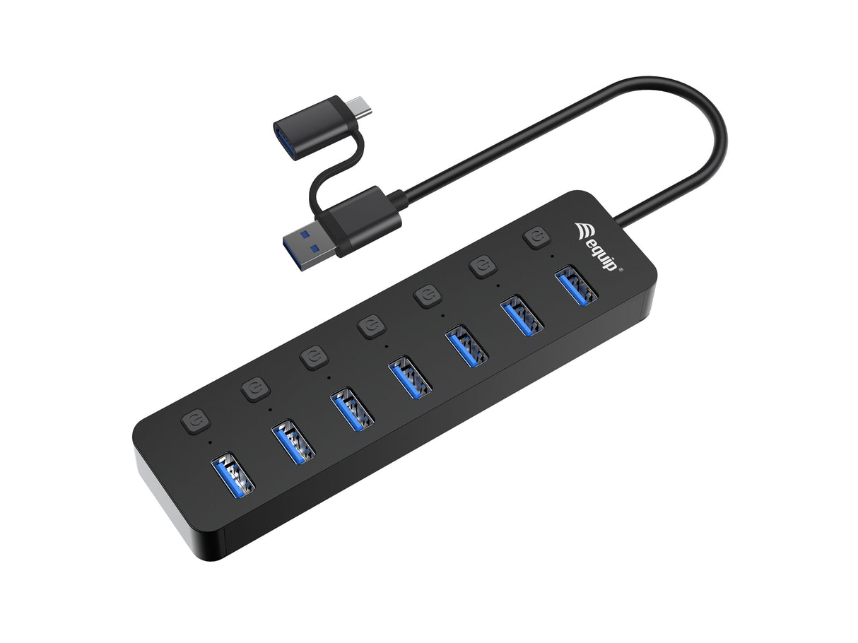 Equip Usb-Hub 7-Port 3.2 ->7x3.2 Inkl Usb-C Adaptador Negro
