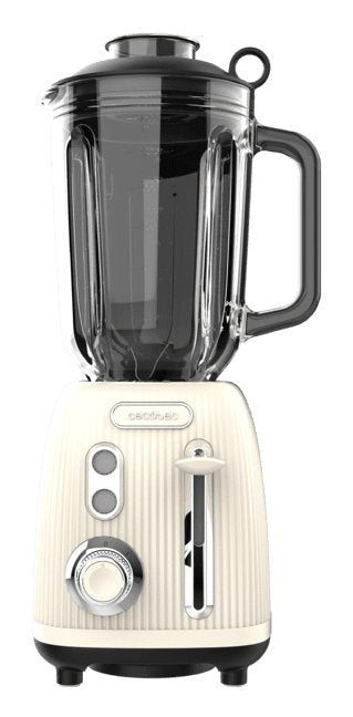 Batidora Cecotec De Vaso Power Black Titanium Retrobeige. 1200w, Jarra De 1.5l, 2 Velocidades, Función Pulse, Cuchillas De Titanio, Motor Copper, Diseño Retro Y Eficiente.