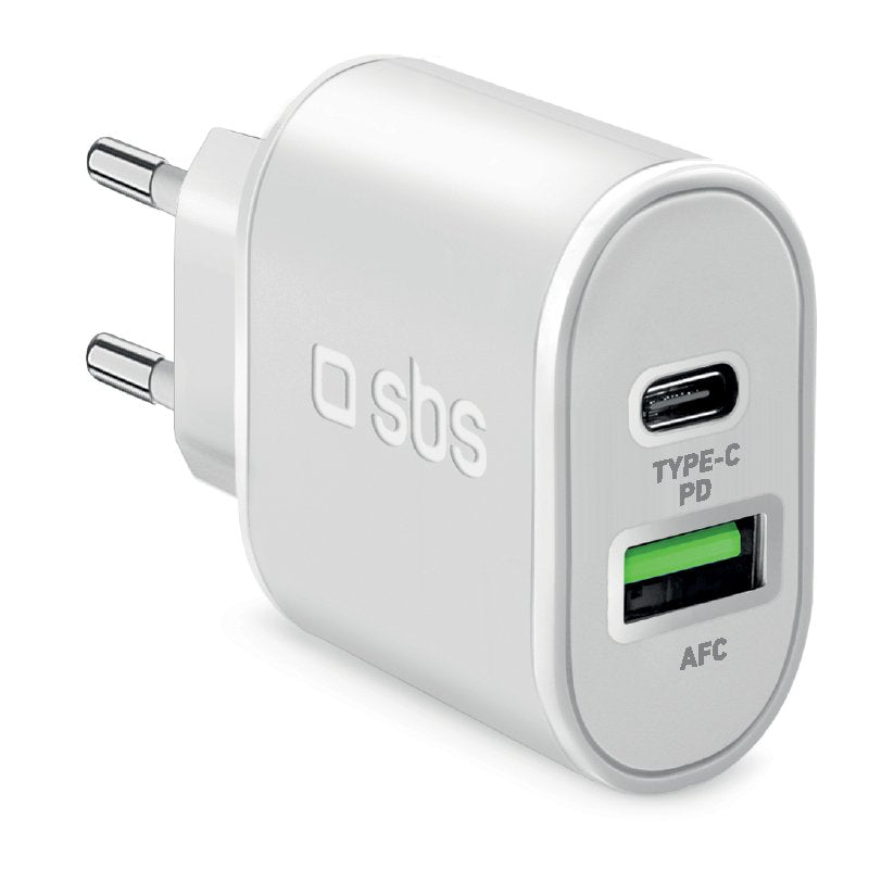 Cargador De Pared Sbs 1xusb Type C Pd 20w + 1 Usb 2.1a Para Iphone