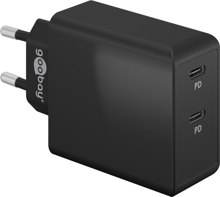 Cargador 36w Usb 2 Puert. Usb-C Negro Pd Salida Lateral Goobay
