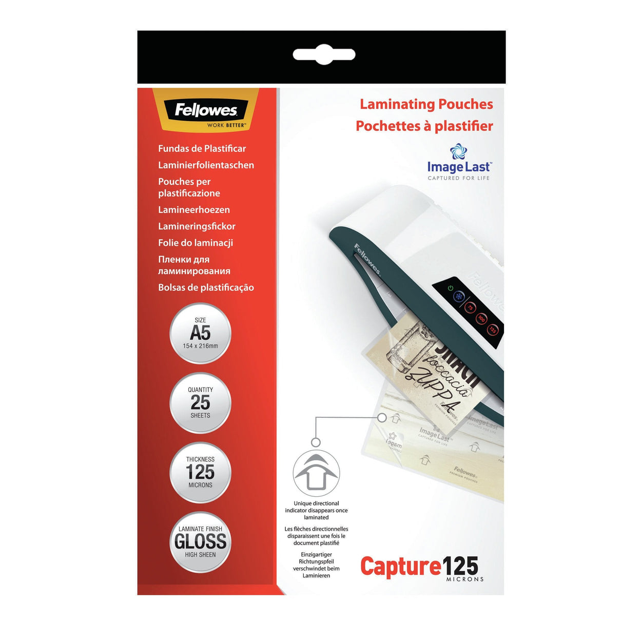 Fellowes Pack De 25 Fundas Para Plastificar Brillo A5 - 125 Micras - Alta Calidad - Transparente