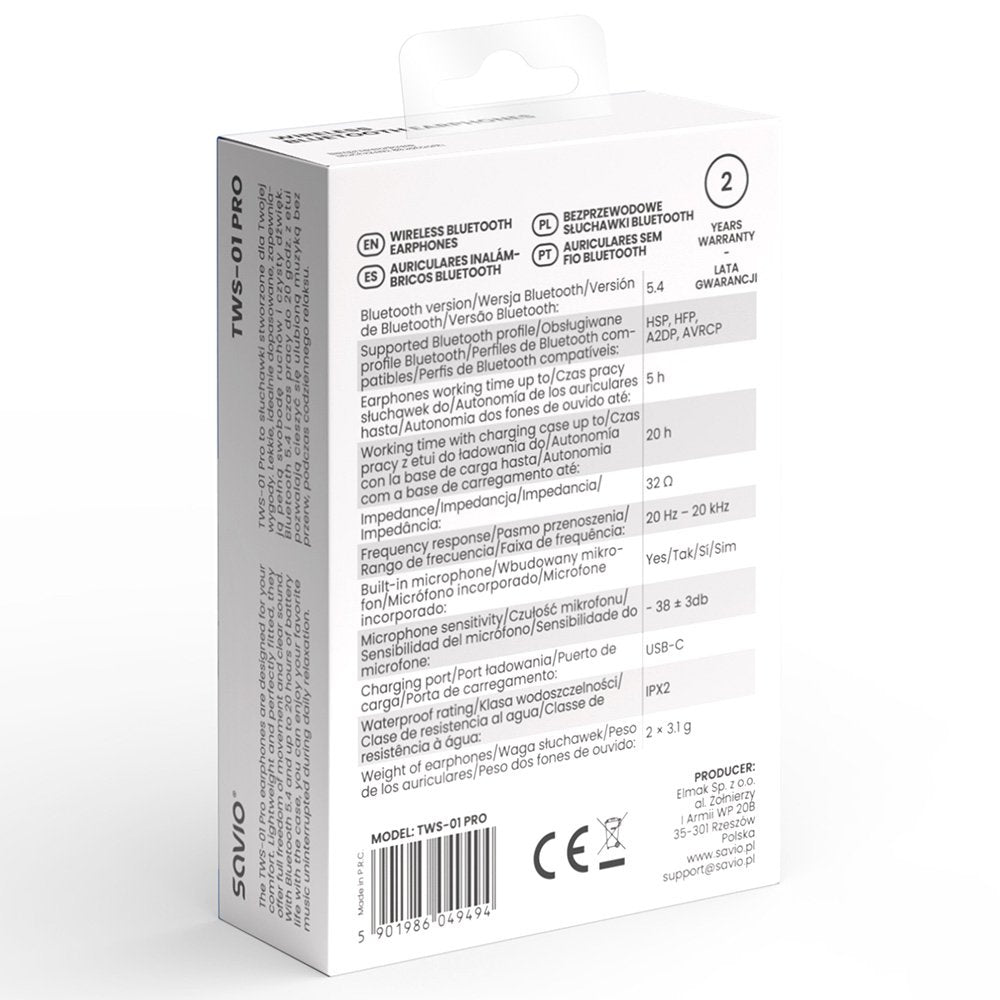 EAN 5901986049494 - Savio TWS-01 PRO auricular y casco Auriculares Inalámbrico Dentro de oído Música/uso diario Bluetooth Bla imagen 9