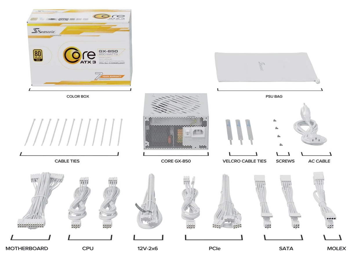 EAN 4711173878728 - Seasonic CORE GX-850 unidad de fuente de alimentación 850 W 20+4 pin ATX ATX Blanco imagen 2