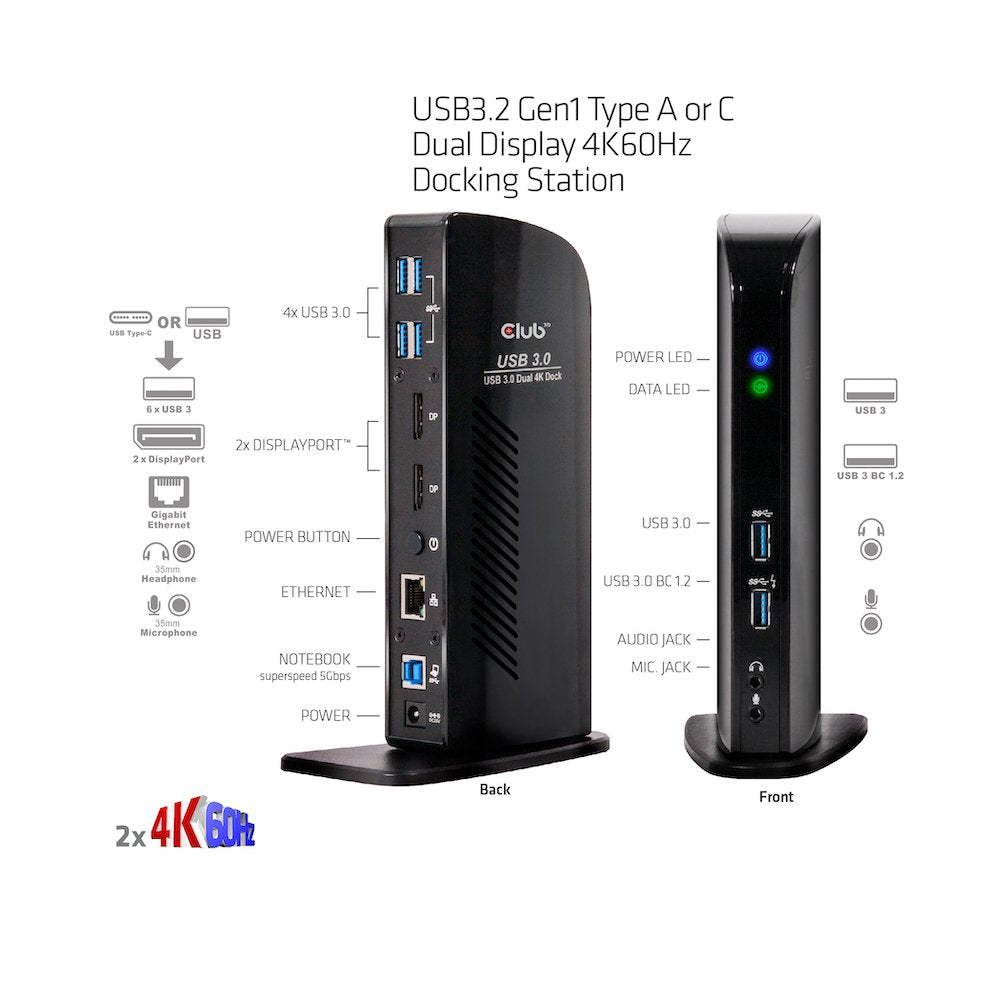 Club3d Usb 3.0 Dual Display 4k60hz Docking Station