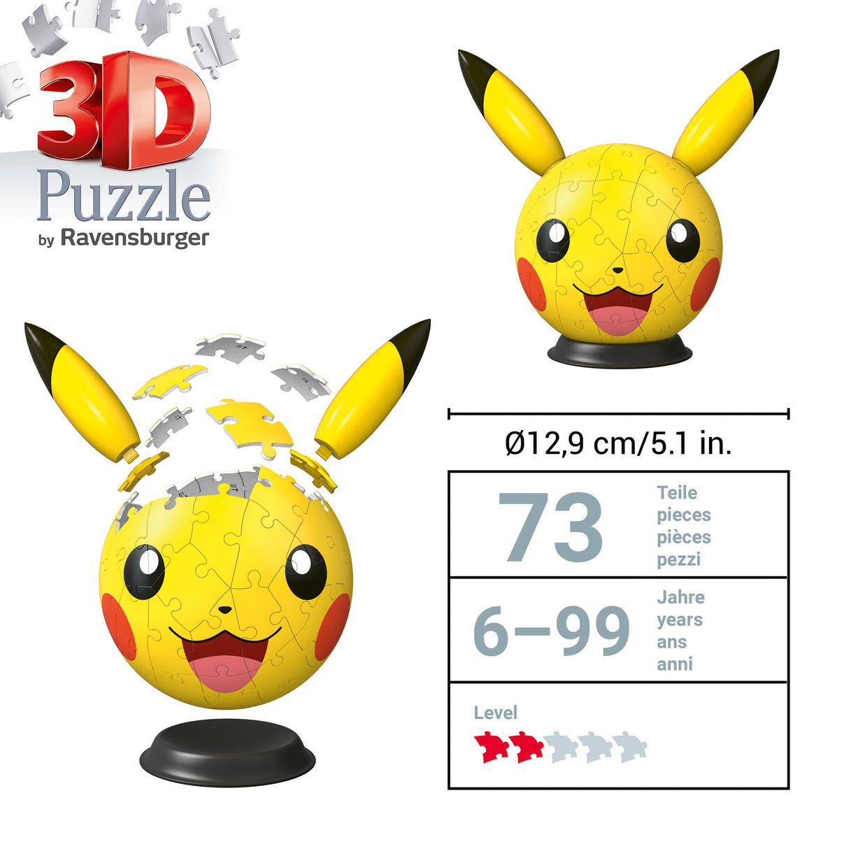 Ravensburger 3d Puzzleball Pokémon Pikachu Mit Ohren 12008076