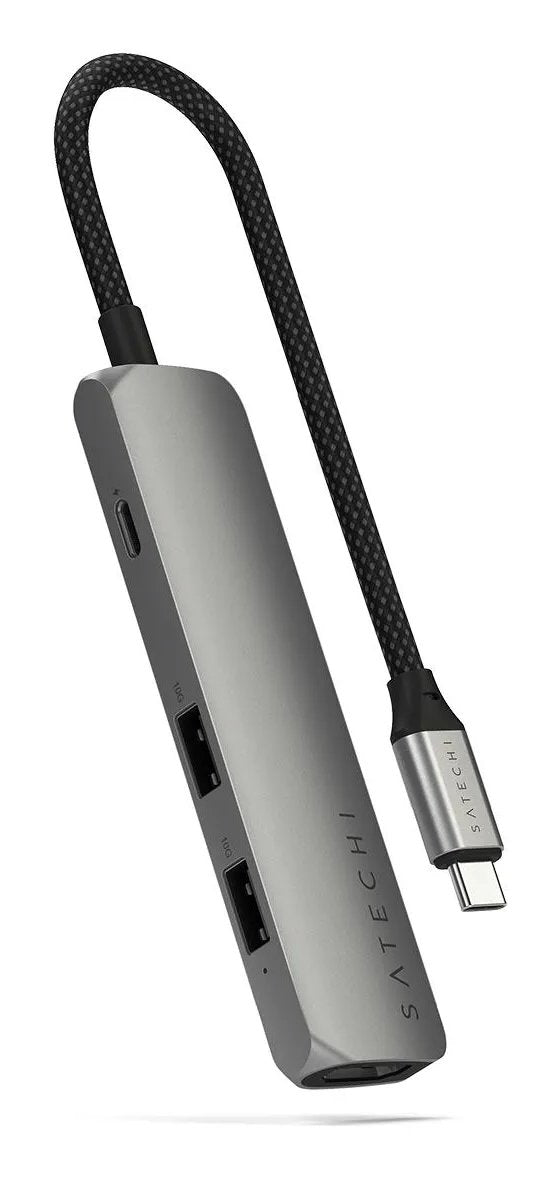 Satechi 4-W-1 Usb-C Slim Multiport 4k Usb-C (Usb-C, 4k Hdmi, 2x Usb-A) (Gris)