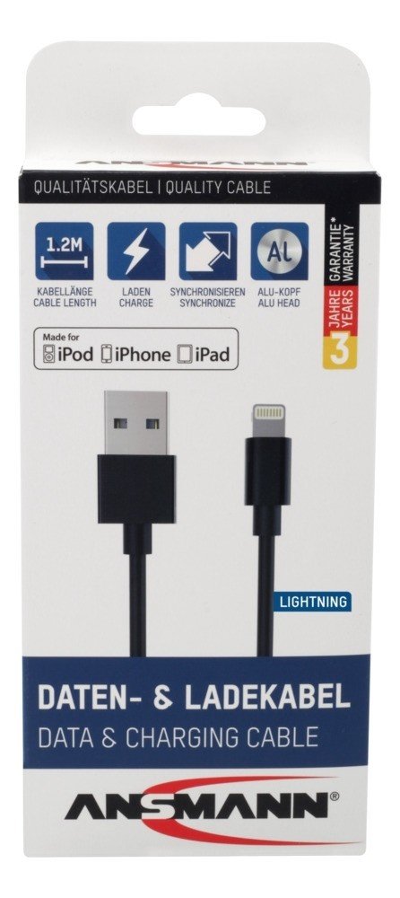 Ansmann Cable Lightning -> Usb Macho A Macho 1.2m Mfi Apple Lightning