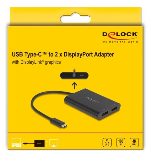 Delock Adapter Usb Type-C Zu 2 X Displayport 4k 60 Hz Mit Displaylink® Grafik Und Usb Pd