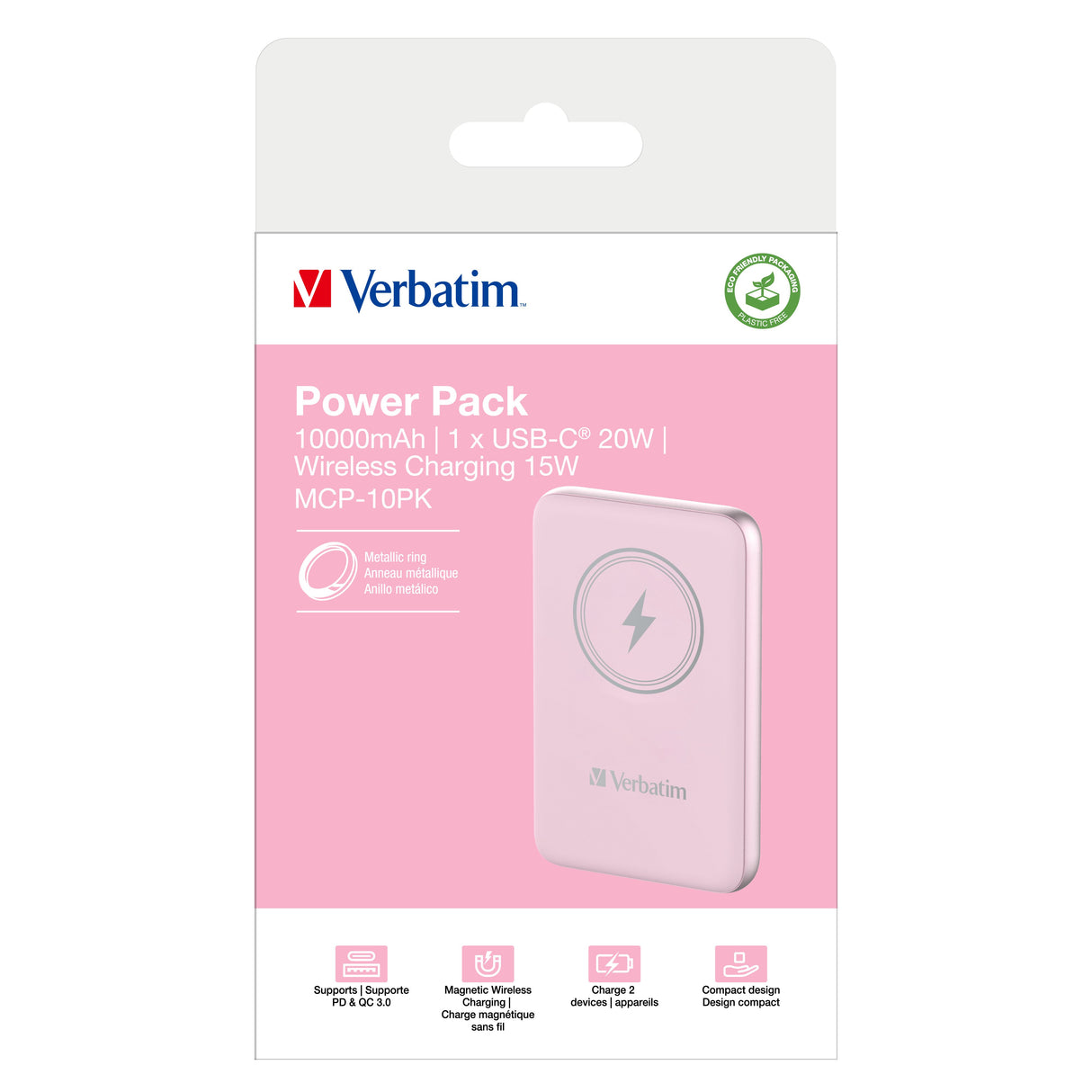 EAN 0023942322481 - Verbatim Charge 'n' Go Polímero de litio 10000 mAh Cargador inalámbrico Rosa imagen 4
