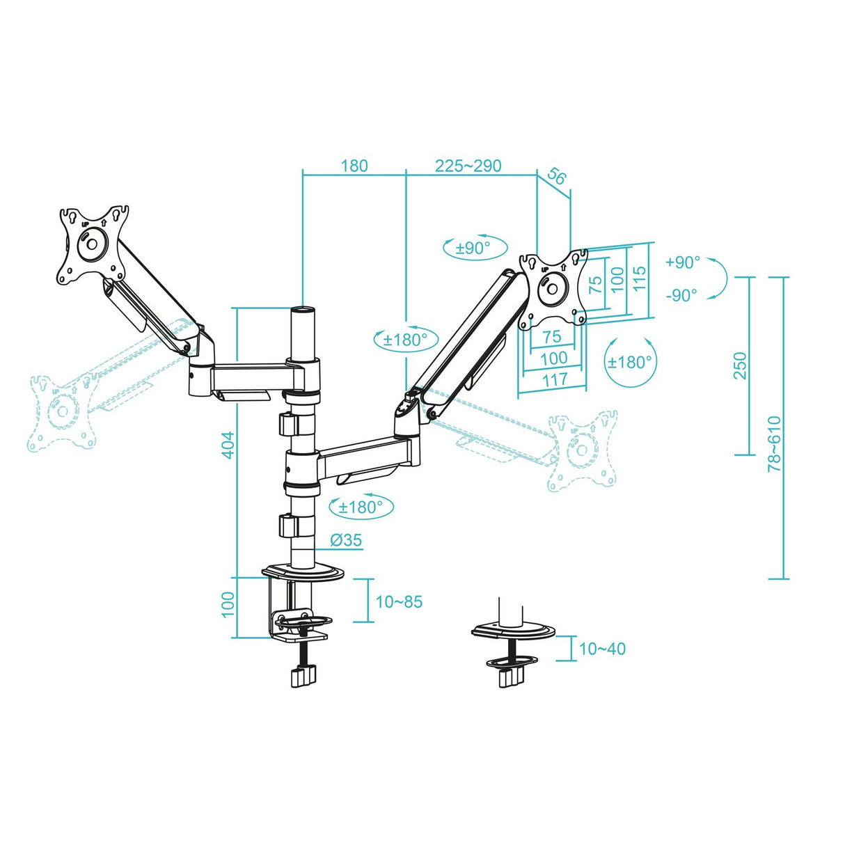 EAN 8433281016477 - TooQ DB1533TNR-B soporte para monitor 81,3 cm (32") Escritorio Negro imagen 7