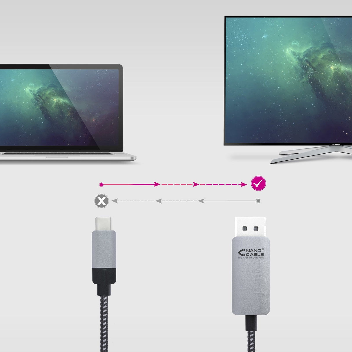 Nanocable Cable Conversor Usb-C Macho A Displayport Macho 1.80m - Negro/Plata