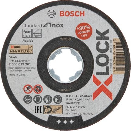 Bosch Disco De Corte X-Lock Standard Para Inox 115mm Recto 2608619261