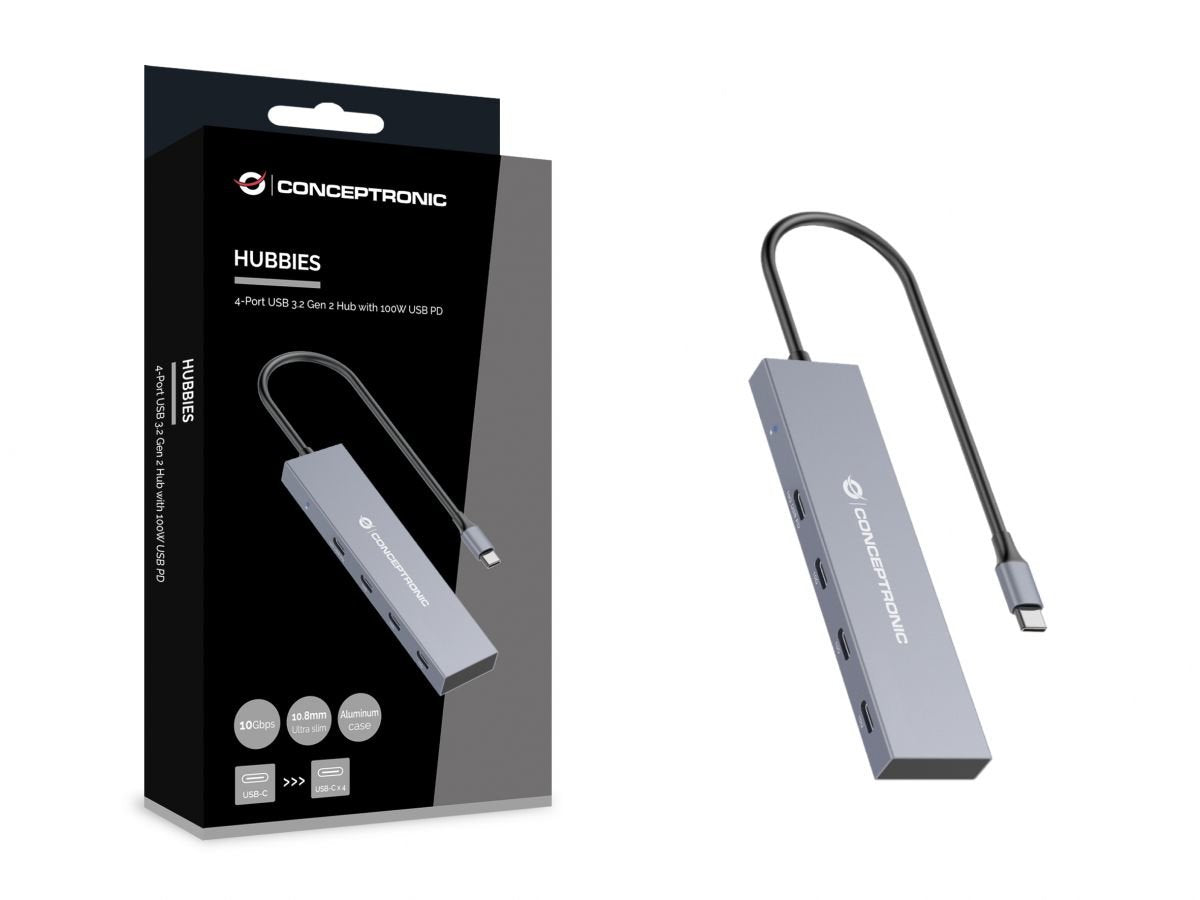 Conceptronic Hub Usb-C Con 4x Usb-C Pd De Hasta 100w - Carcasa De Aluminio
