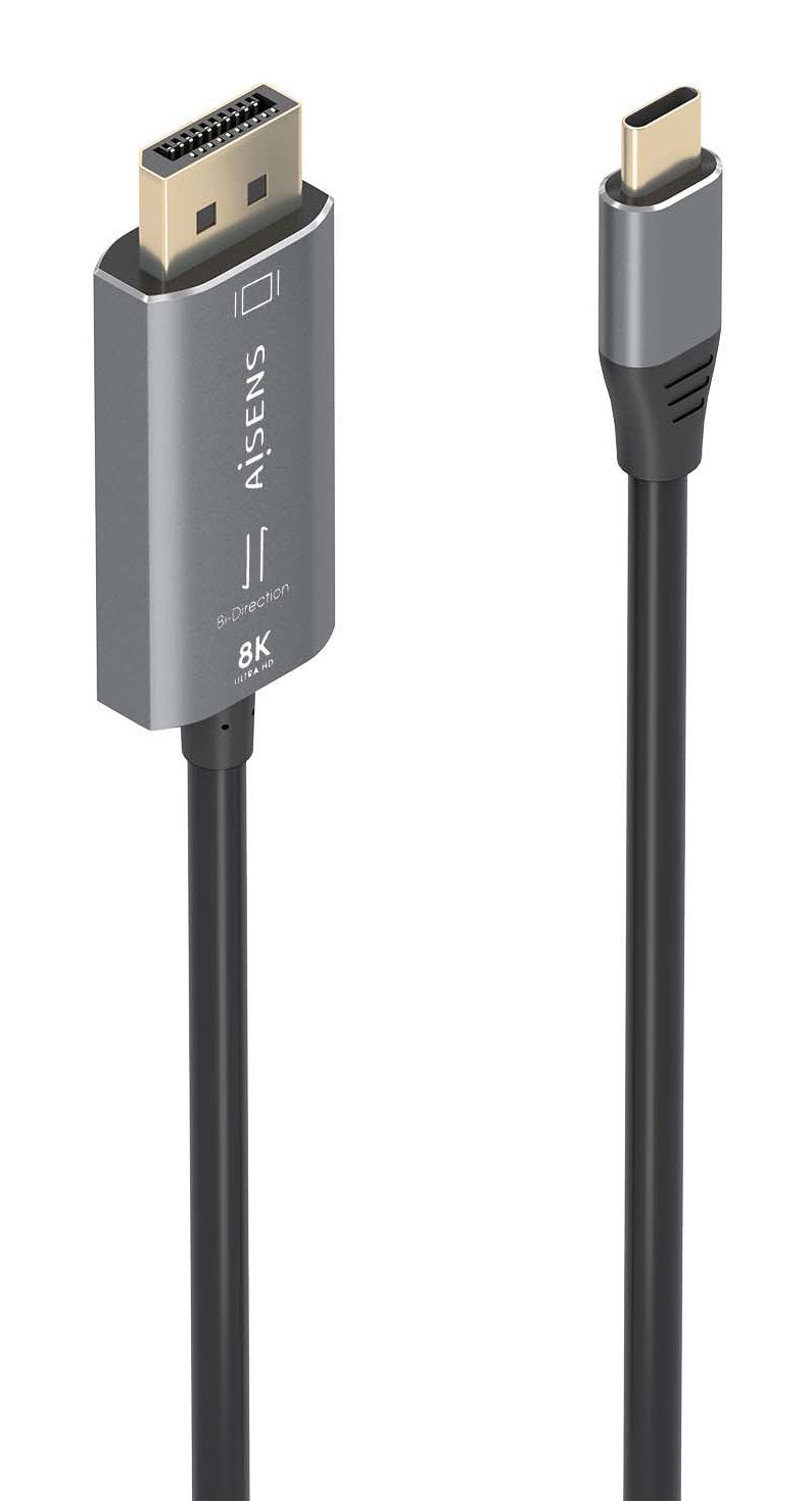 Aisens Cable Conversor Aluminio Bidireccional Usb-C A Displayport 8k@60hz, Usb-C/M-Dp/M, Negro, 1.8m