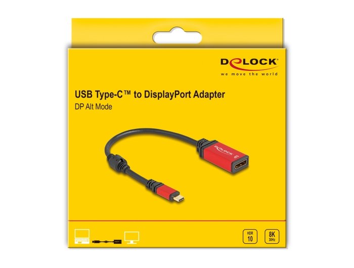 Delock 60052 Adaptador Usb Type-C A Displayport (Modo Dp Alt) 8k 30 Hz Con Función Hdr Rojo