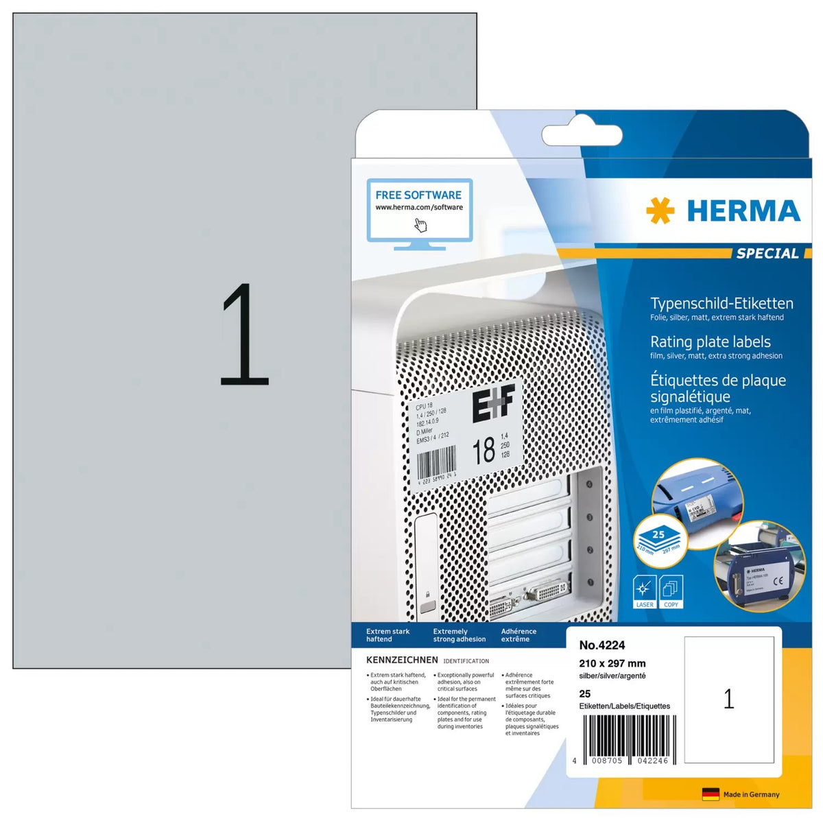EAN 4008705042246 - HERMA 4224 etiqueta autoadhesiva Rectángulo Permanente Plata 25 pieza(s) imagen 1