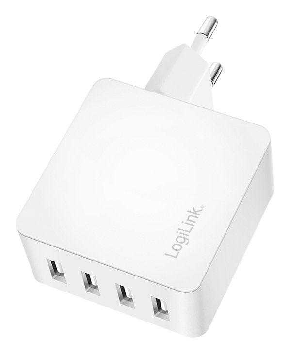 Logilink Usb-A Charger, 24 W, 4-Port, 4x Usb-A, Blanco