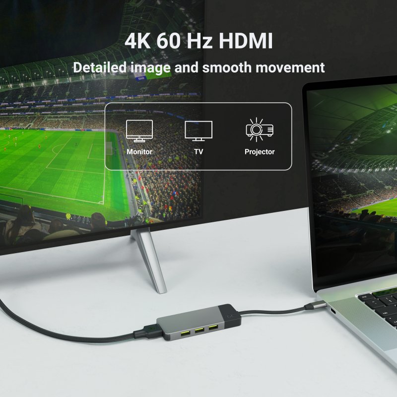 Estación De Acoplamiento Green Cell Ak50, Adaptador, Hub Usb-C 7in1 (3xusb, Hdmi, Sd (4k, Dex))